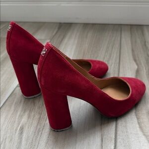 Coach Red Suede Round-Toe Block Heel Pumps
